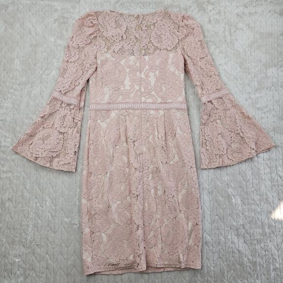 Tadashi Shoji Dress Womens 10 Pink Lace Bell Sleeve Sheath AVV17735M Cocktail - Picture 8 of 8